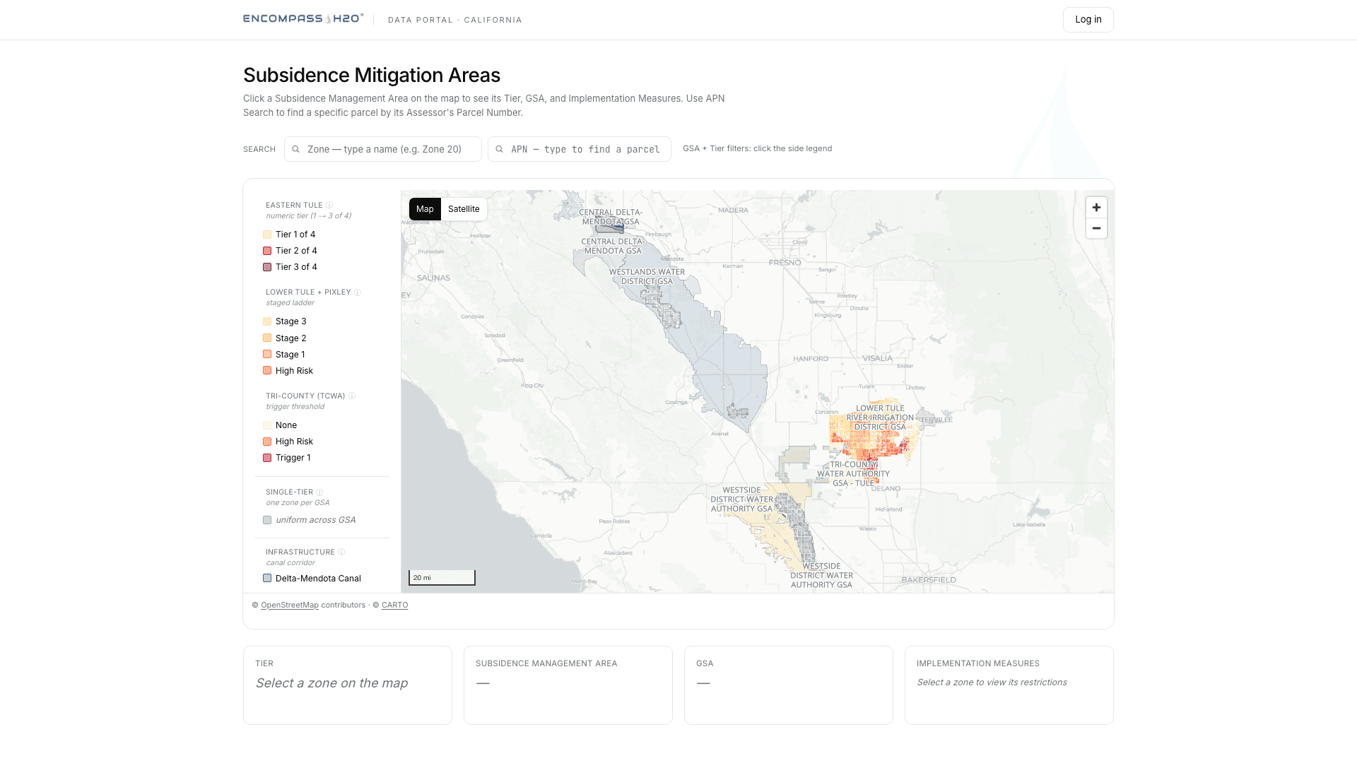 Subsidence mitigation zone map with APN parcel overlay — Encompass H₂O®